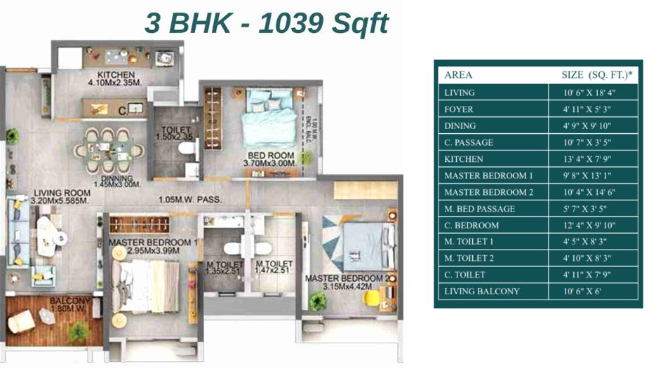 Dosti-Eden-Floor-Plan-3-BHK-Type-1-1039-Sqft
